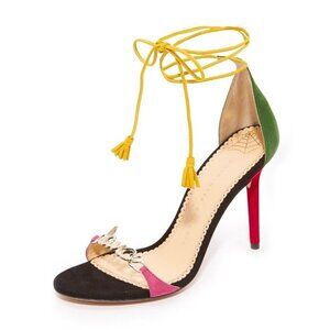 Charlotte Olympia‎ Lets Dance Suede Heeled Sandals in Black Multi Size 36.5